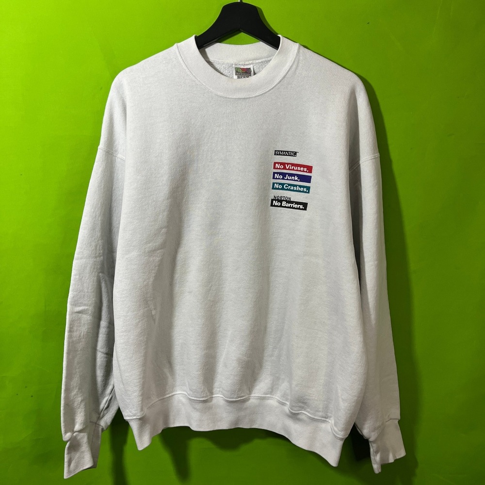 Vintage Fruit of the Loom Symantec Norton AntiVirus White Sweatshirt XL Tech 90s